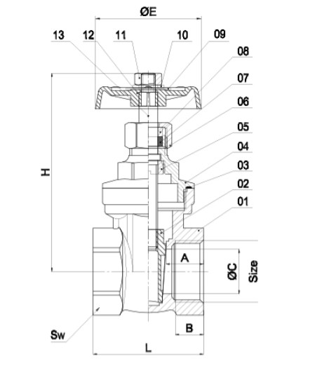 Van cửa đồng nối ren Van cửa đồng nối ren